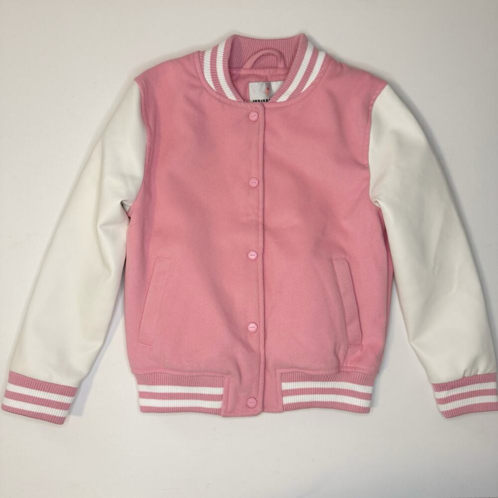 Urban Republic Pink White Fleece Varsity Jacket Kids 10-12Y
